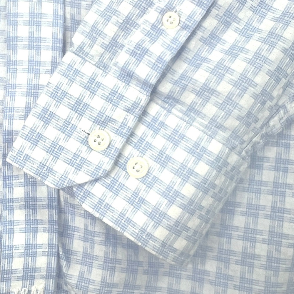 Johnston & Murphy Button Down Shirt Mens XXL Blue White Tailored Fit Geometric - Picture 7 of 13
